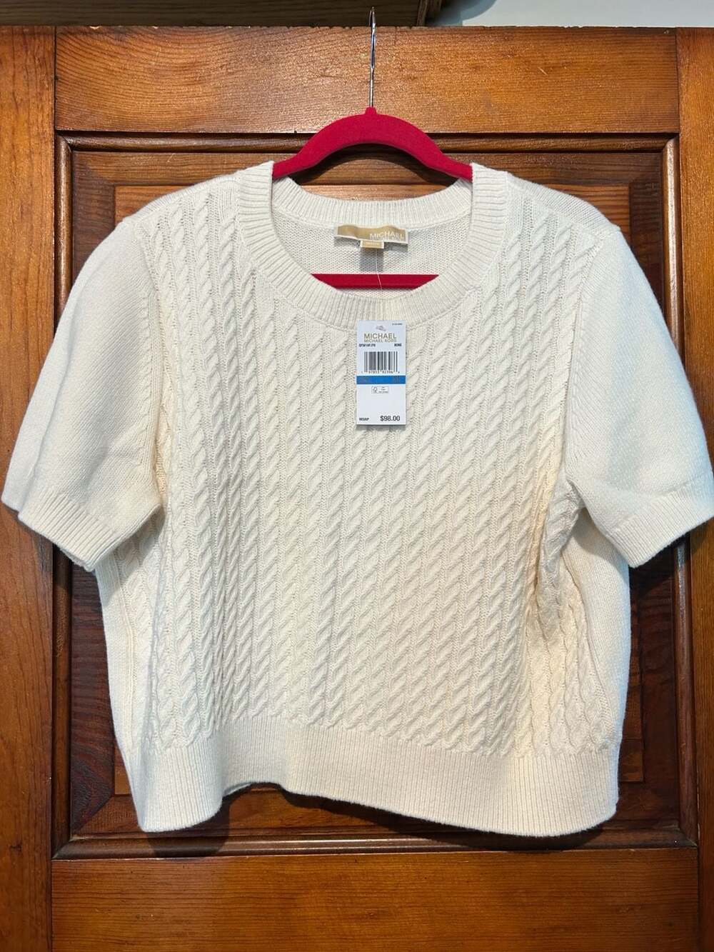 Michael Kors Women's Short Sleeve Cable Knit Sweater Bone Size XL